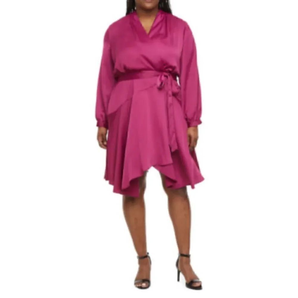 Melonie T Plus Long Sleeve High-Low Fit Flare Dress Mulberry Size 16